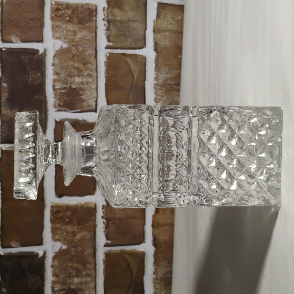 Vintage Lausitzer Cut Lead Crystal Whiskey Liquor Square Decatur 9"